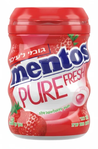 מסטיק מנטוס פיור פרש תות ללא סוכר בבקבוק 60 גרם