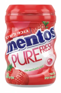 מסטיק מנטוס פיור פרש תות ללא סוכר בבקבוק 60 גרם