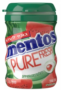 מנטוס מסטיק פיור פרש בטעם אבטיח ללא סוכר בבקבוק בינוני 60 גרם (30 יחידות)