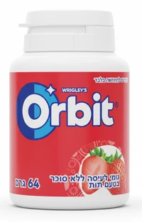 אורביט מסטיק תות ללא סוכר בבקבוקון 64 גרם