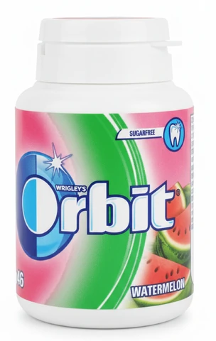 אורביט מסטיק ללא סוכר בטעם אבטיח, בקבוקון 64 גרם