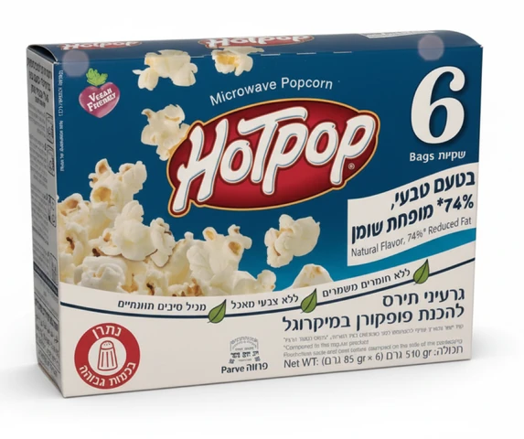 הוטפופ פופקורן למיקרוגל בטעם טבעי מופחת שומן 510 גרם (6 שקיות)