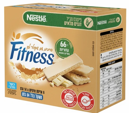 פיטנס - בר פריכיות דגנים מצופות בטעם שוקולד לבן 84 גרם