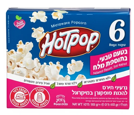 הוטפופ - פופקורן למיקרוגל מלוח, 6 שקיות (600 גרם)