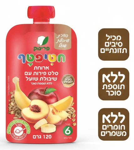 פרינוק - פאוץ' סלט פירות ושיבולת שועל 120 גרם