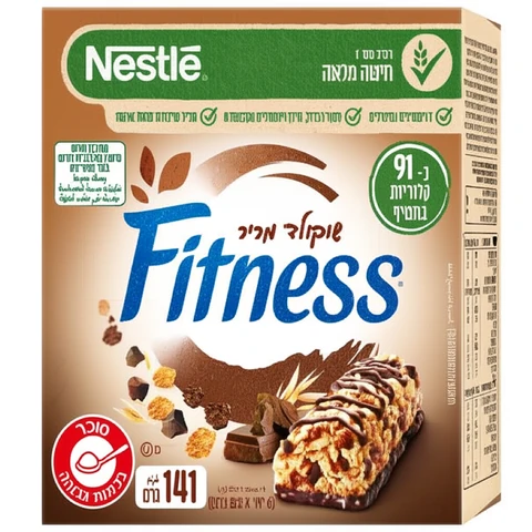 פיטנס חטיף דגנים שוקולד מריר 6 יחידות