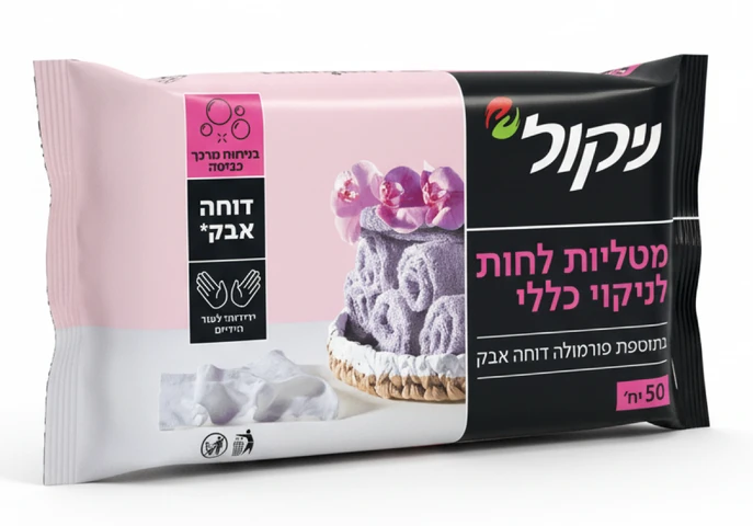 ניקול - מטליות לחות לניקוי כללי בניחוח מרכך כביסה ורוד 50 יח'