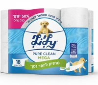 לילי נייר טואלט מגה רול פיור קלין פסטל 18 גלילים