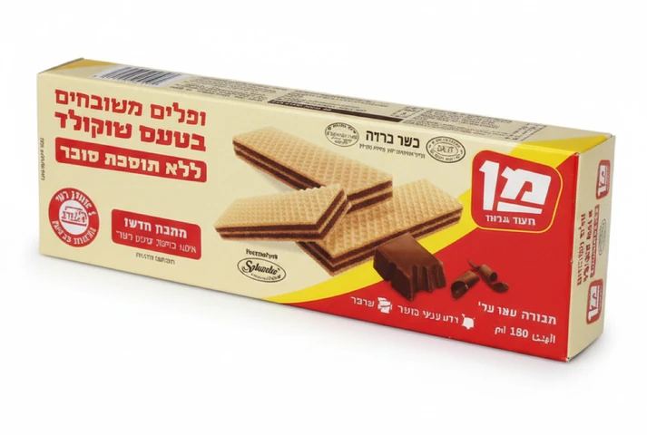וופל מן בטעם שוקולד ללא סוכר 180 גרם