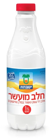 חלב מועשר 1% שומן בבקבוק 1 ליטר יטבתה