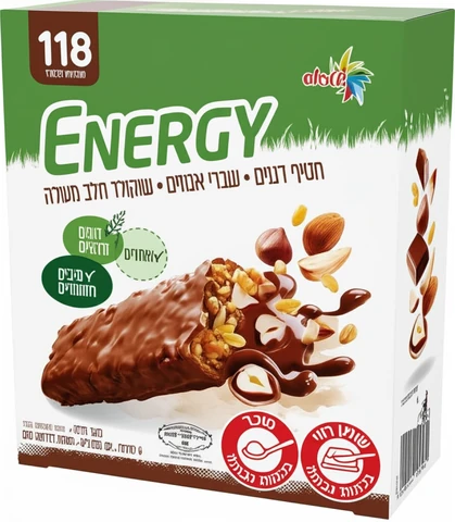 אנרג'י - מצופה שוקולד חלב עם שברי אגוזים (חבילה של 6 יחידות)