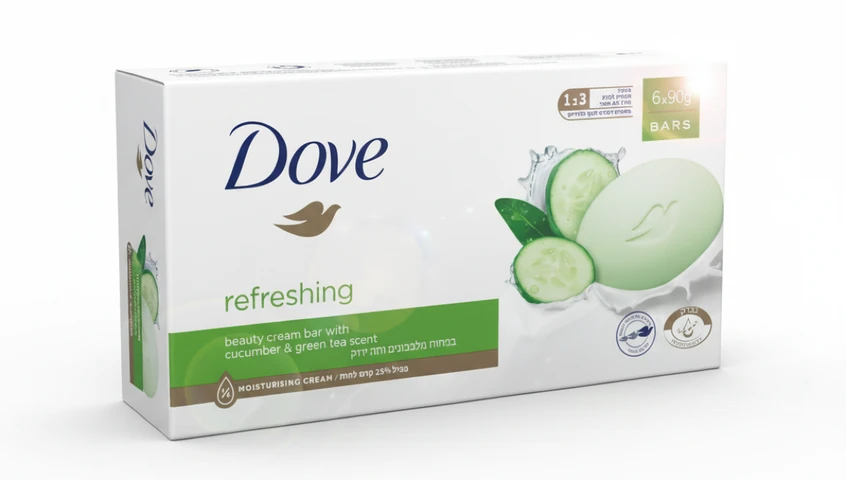 דאב - סבון מוצק ירוק בניחוח מלפפון מארז 6 יחידות (90 גרם ליחידה)