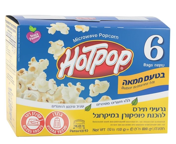 הוט פופ - פופקורן למיקרוגל בטעם חמאה (6 יחידות, 600 גרם)