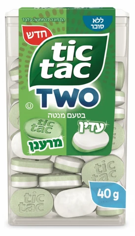 טיק טק TWO בטעם מנטה עדין ללא סוכר, 40 גרם