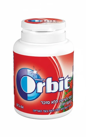 אורביט מסטיק בטעם תות בקבוקון 64 גרם