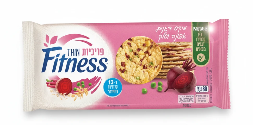 פיטנס פריכיות דקות מיקס דגנים, אפונה וסלק 80 גרם