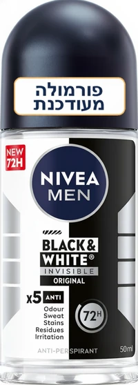 ניוואה - דאודורנט רול-און לגבר Black & White Invisible, 50 מ"ל