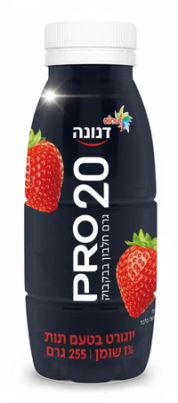 משקה יוגורט דנונה פרו חלבון בטעם תות ללא סוכר 255 גרם