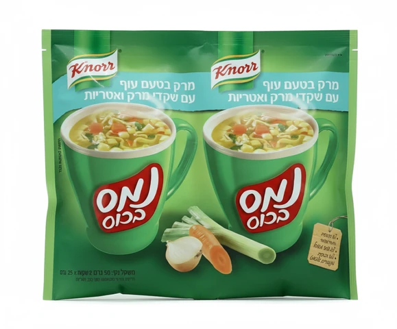 מרק נמס בכוס בטעם עוף עם שקדי מרק 50 גרם קנור