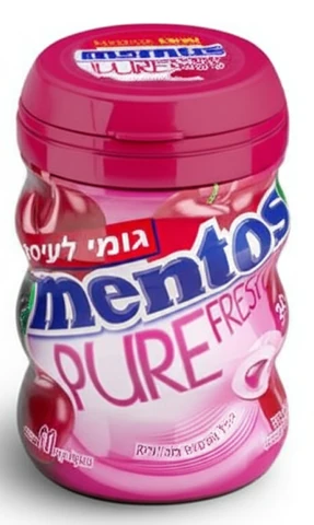 מסטיק מנטוס פיור גומי בטעם דובדבן ללא סוכר 60 גרם