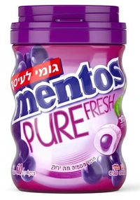 מסטיק מנטוס פיור פרש ענבים ללא סוכר, 60 גרם