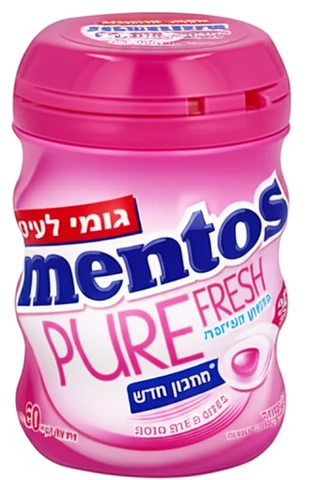 מסטיק מנטוס פיור בטעם פירות-מנטה ללא סוכר בבקבוק 60 גרם