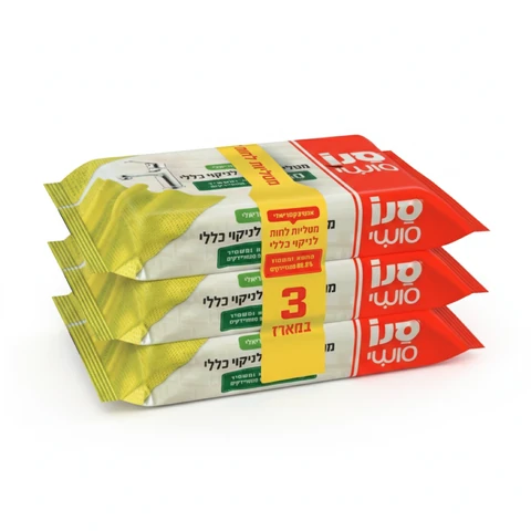 סנו סושי מטליות לחות גדולות לניקוי כללי - 3 חבילות של 50 יחידות