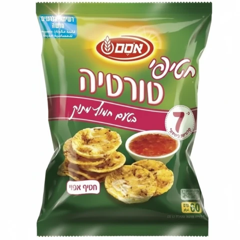 אסם חטיפי טורטיה תירס בטעם חמוץ מתוק - מארז 12 יחידות