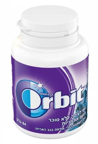 אורביט - מסטיק בטעם אוכמניות, בקבוק 64 גרם, 46 יחידות